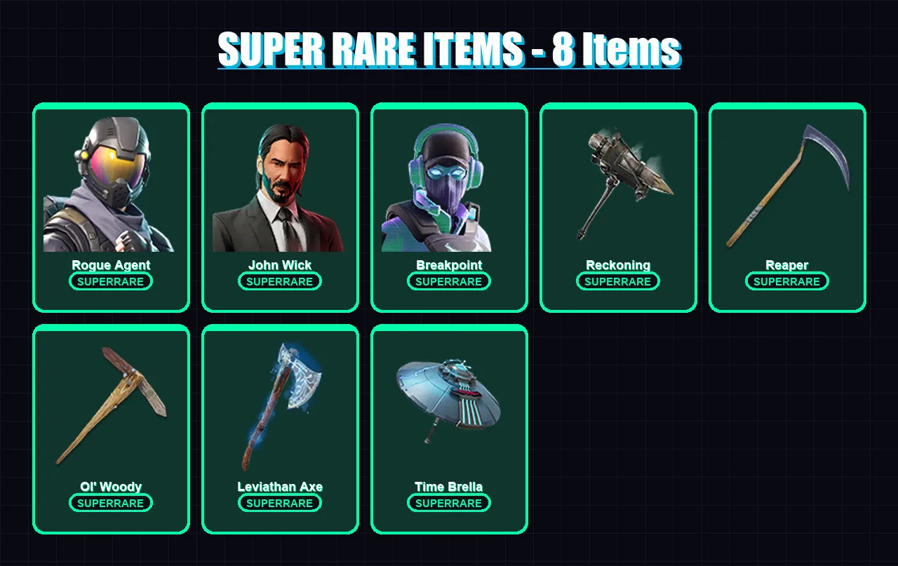 [PC] | Rogue Agent | John Wick | Breakpoint | Frozen Red Knight | Eternal Knight | 200 skin | 223 pickaxe | 175 emote | 158 glider | Lv2096