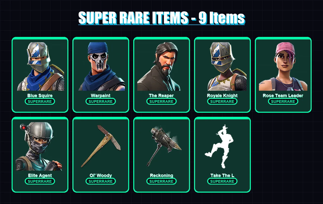 [PS4/PS5/XBOX/PC] | Blue Squire | Warpaint | The Reaper | Royale Knight | Rose Team Leader | 79 skin | 73 pickaxe | 69 emote | 64 glider | Lv954