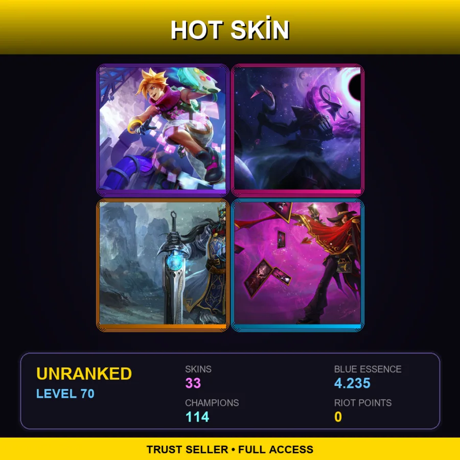 LAS | Lv70 | Unranked | 33 Skin | 114 Champ — LoL account