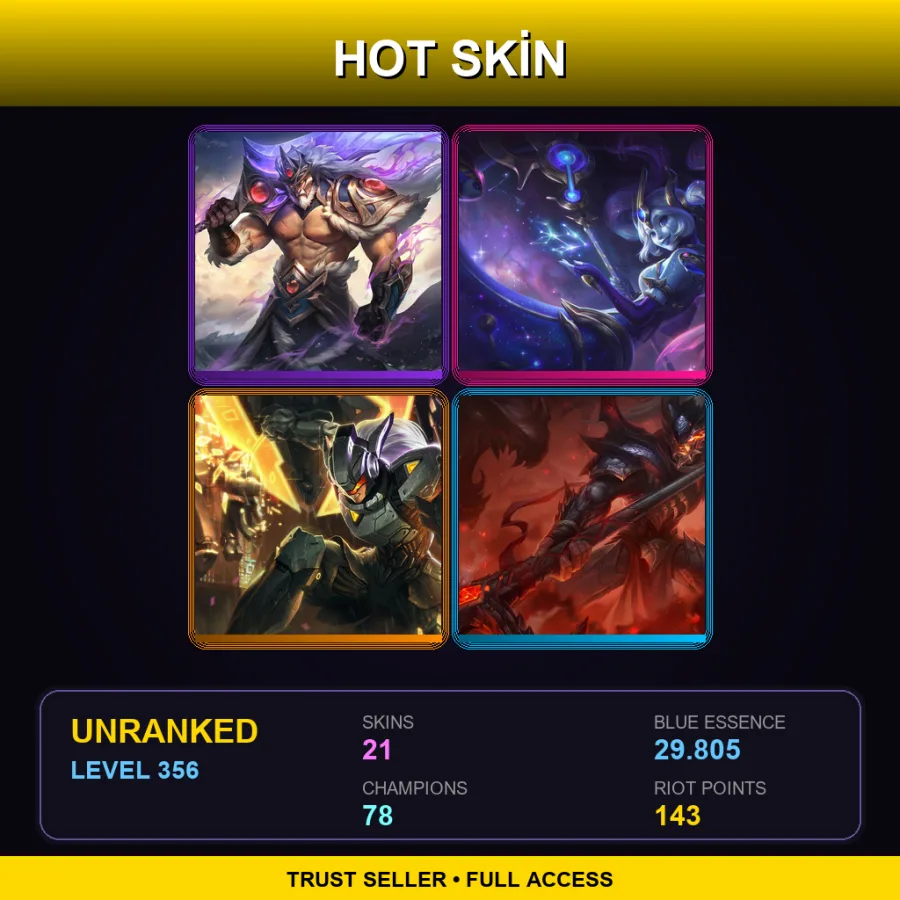 LAS | Victorious Tryndamere | Cosmic Destiny Nami | PROJECT: Leona | Dragonslayer Xin Zhao | 21 Skin | 78 Champ | Lv356