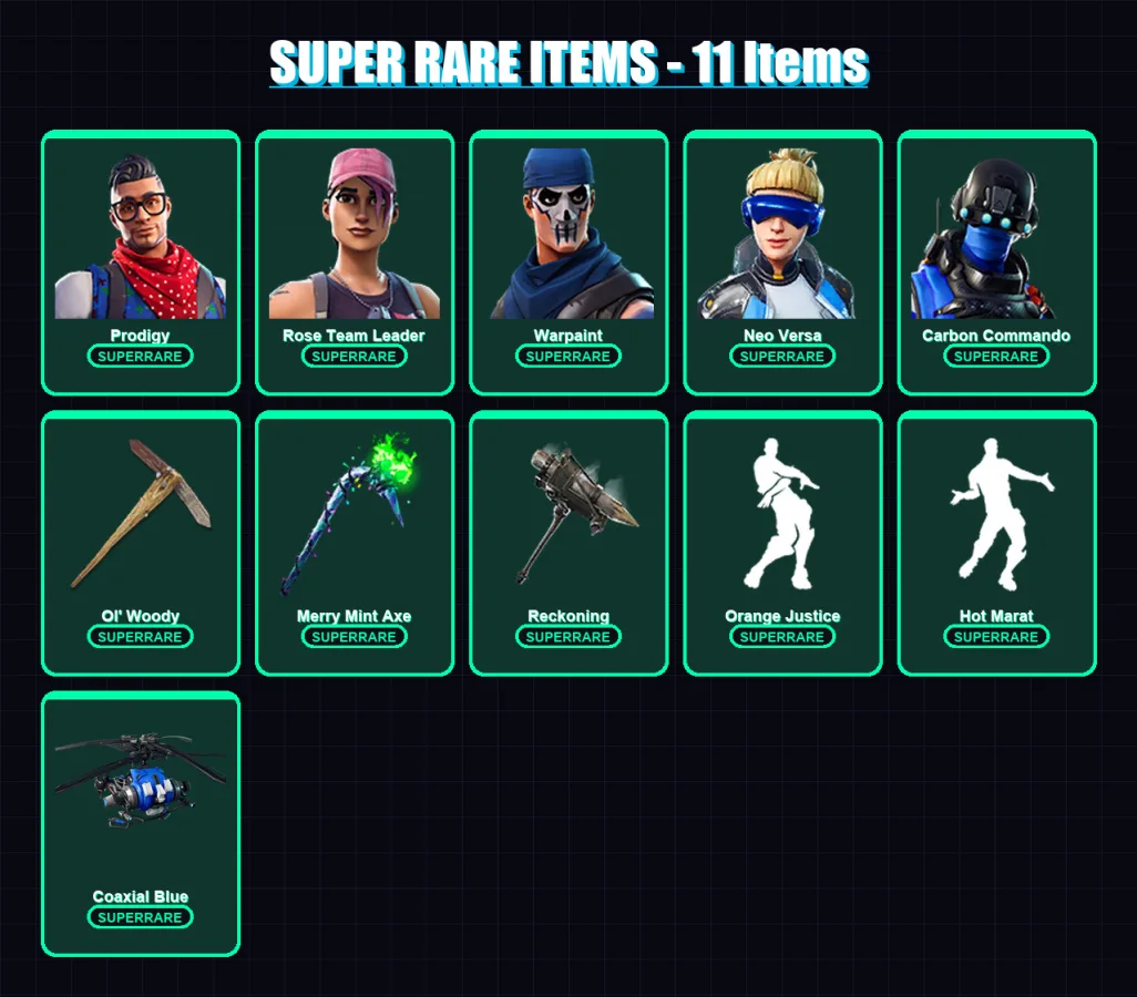 [PC/XBOX/PSN] | Prodigy | Rose Team Leader | OG Skull Trooper | Warpaint | Neo Versa | 67 skin | 65 pickaxe | 43 emote | 47 glider | Lv346