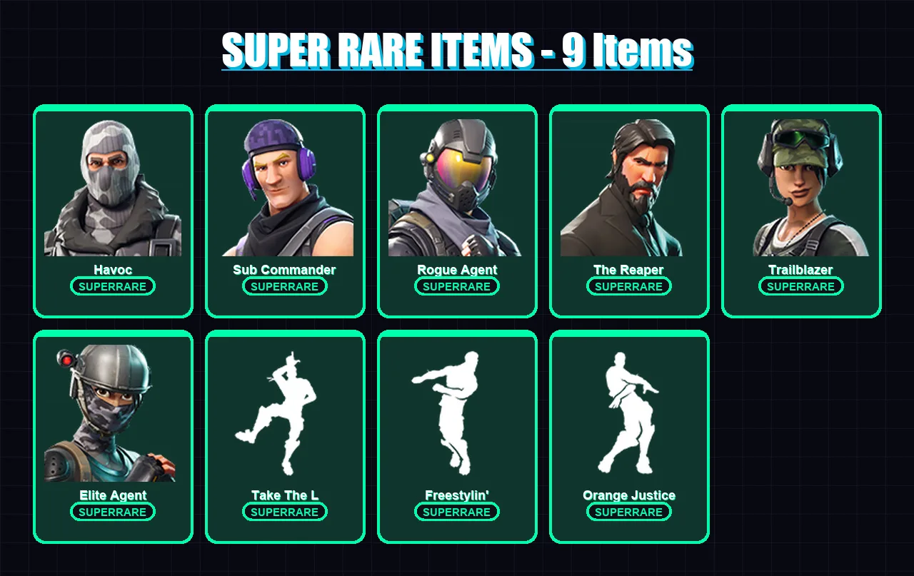 [PC/XBOX/PSN] | Havoc | Sub Commander | Rogue Agent | The Reaper | Trailblazer | 20 skin | 12 pickaxe | 16 emote | 14 glider | Lv188