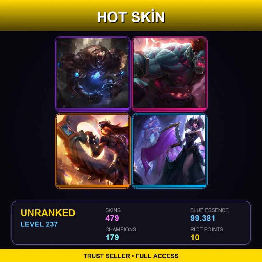 EUW | Lv237 | Unranked | 479 Skin | 179 Champ — LoL account