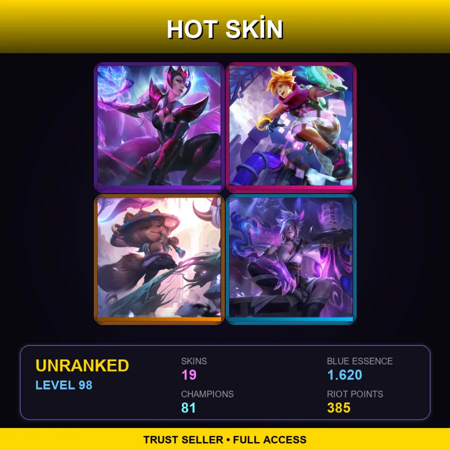 EUW | Lv98 | Unranked | 19 Skin | 81 Champ — LoL account