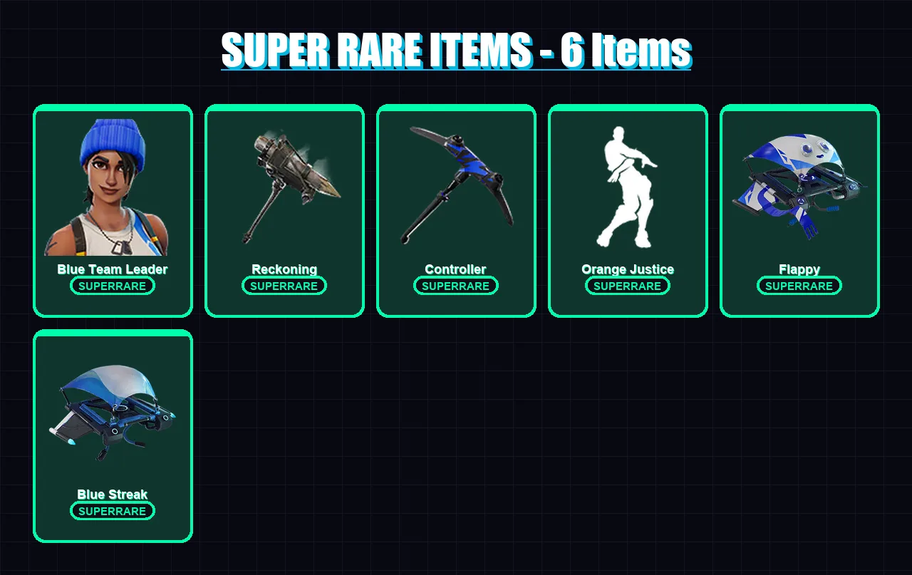 [PS4/PS5/XBOX/PC] | Blue Team Leader | Zenith | Dire | Lynx | Calamity | 15 skin | 17 pickaxe | 25 emote | 30 glider | Lv452