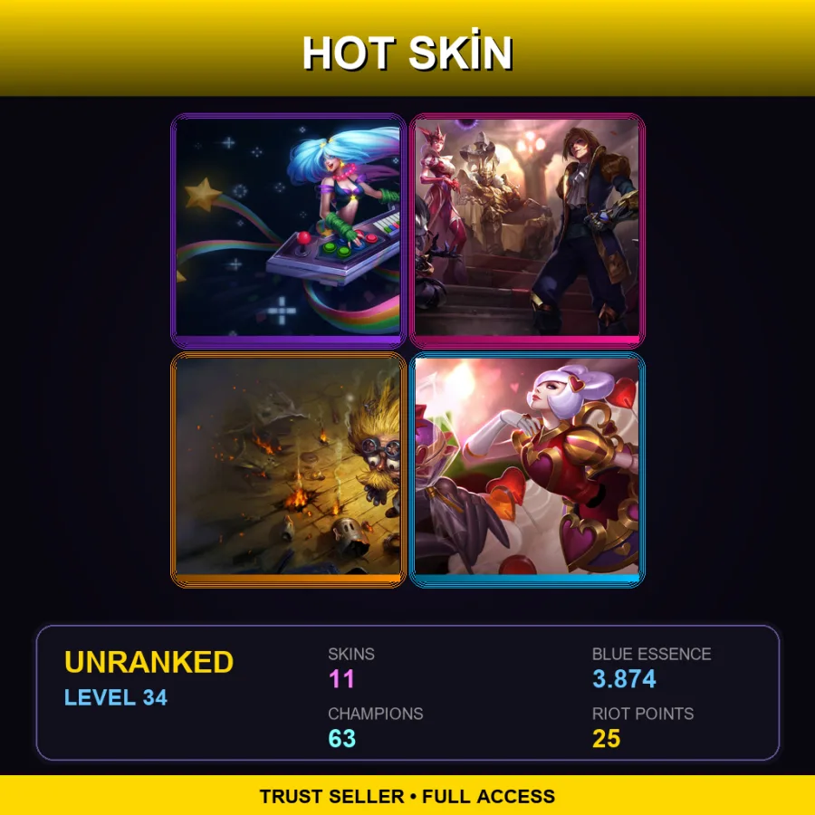 TR | Lv34 | Unranked | 11 Skin | 63 Champ
