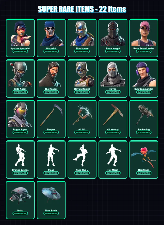 [PC/PSN] | Sparkle Specialist | Warpaint | Blue Squire | Black Knight | Rose Team Leader | 86 skin | 68 pickaxe | 70 emote | 79 glider | Lv1062
