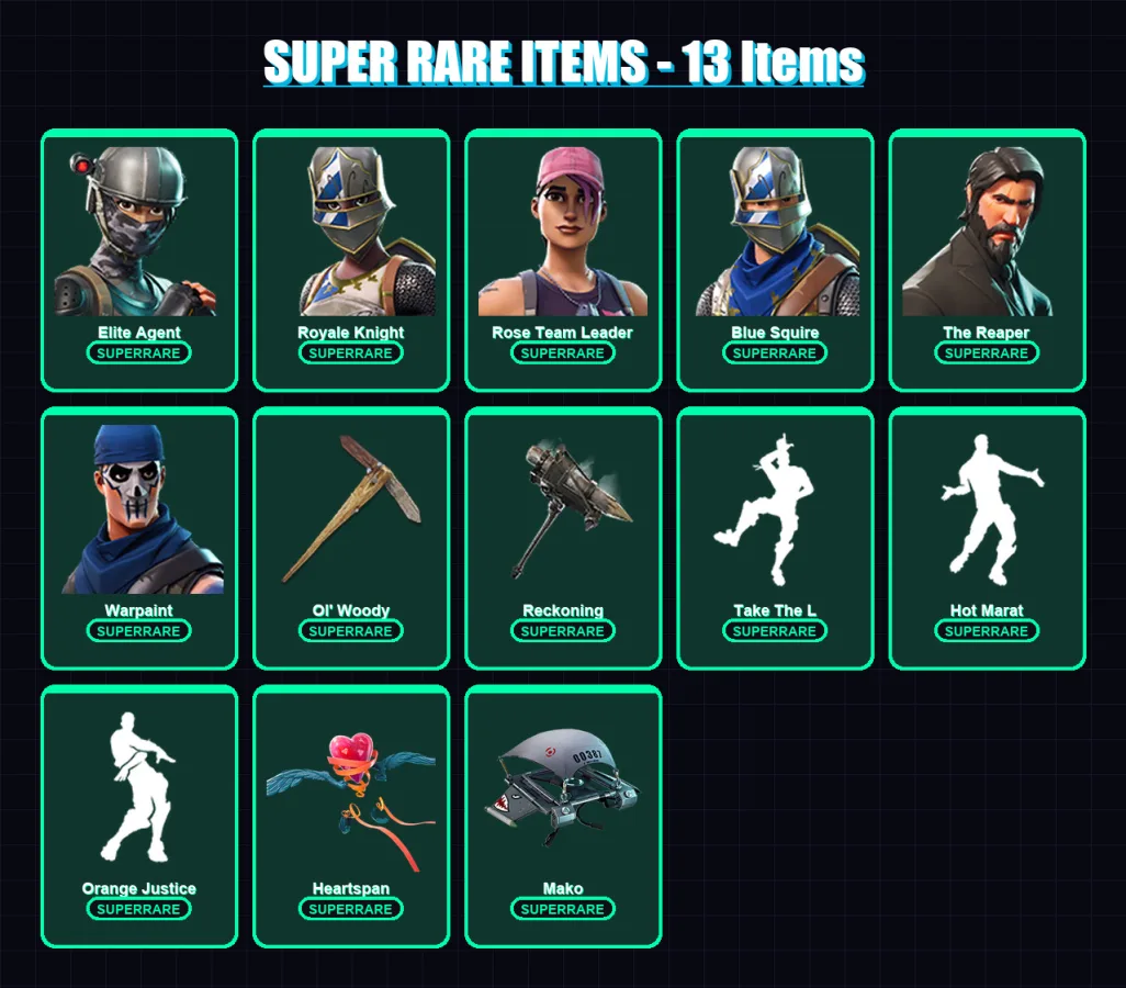 [PC/PSN] | Elite Agent | Royale Knight | Rose Team Leader | Blue Squire | The Reaper | 42 skin | 43 pickaxe | 45 emote | 47 glider | Lv606 — Fortnite account