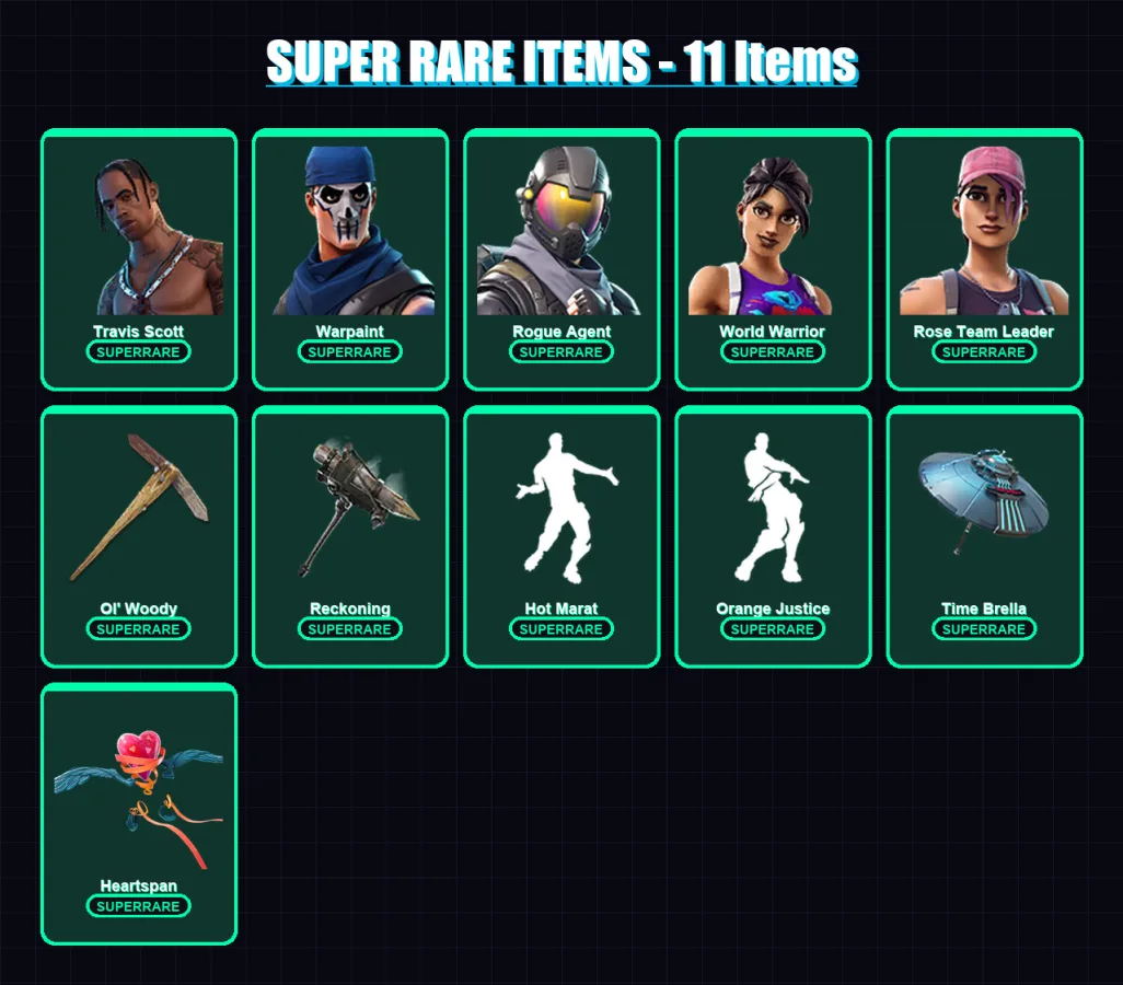 [PC/PSN] | Travis Scott | Warpaint | Rogue Agent | World Warrior | Rose Team Leader | 95 skin | 108 pickaxe | 115 emote | 116 glider | Lv1454