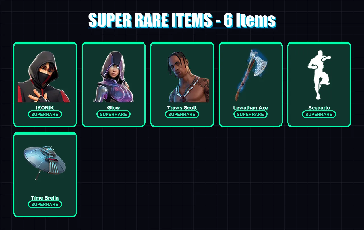 [PC/XBOX] | IKONIK | Glow | Travis Scott | Vi | Fade | 114 skin | 143 pickaxe | 93 emote | 126 glider | Lv1893