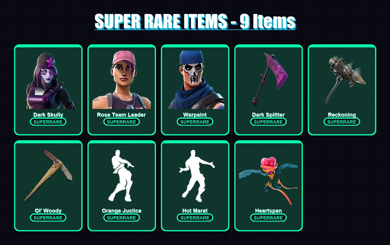 [PC/XBOX/PSN] | Dark Skully | Rose Team Leader | Warpaint | Gear Specialist Maya | Valor | 108 skin | 93 pickaxe | 110 emote | 94 glider | Lv1312