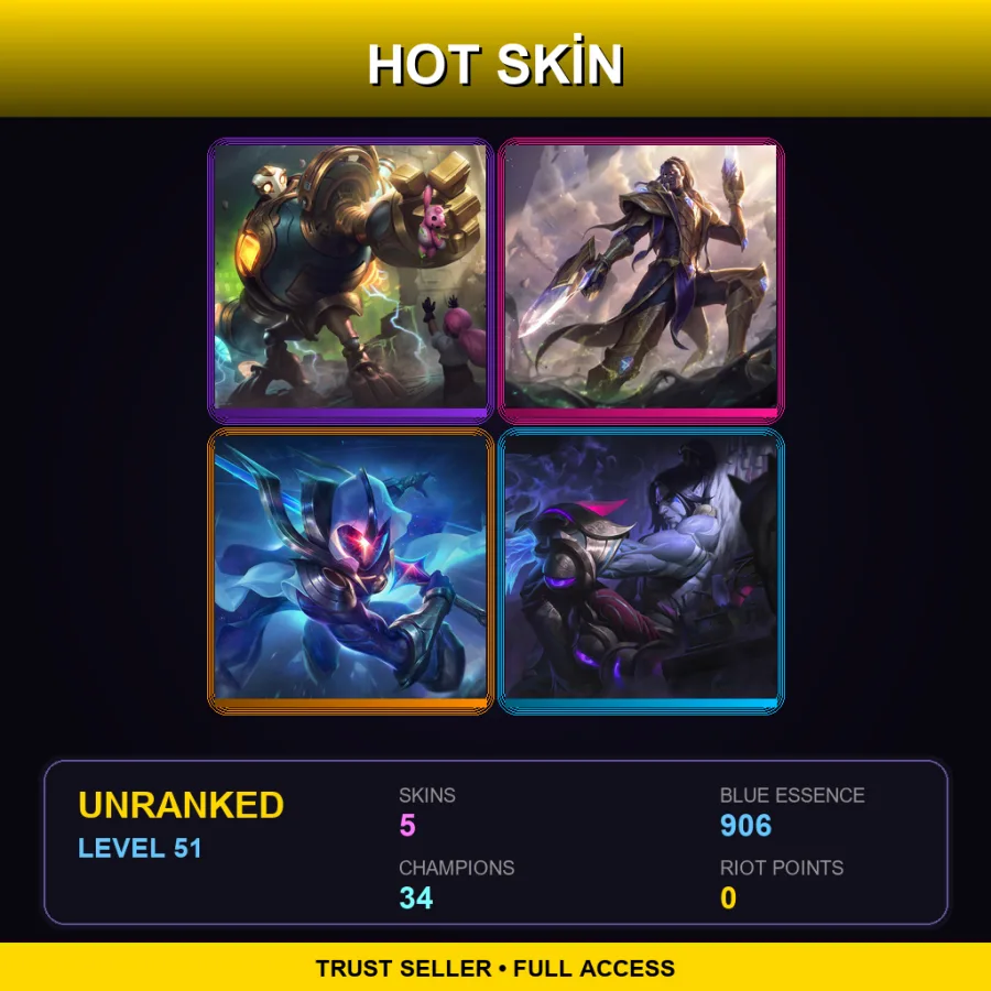 LAN | Lv51 | Unranked | 5 Skin | 34 Champ — Unranked / Smurf League of Legends