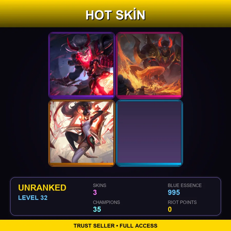 EUW | Lv32 | Unranked | 3 Skin | 35 Champ — LoL account