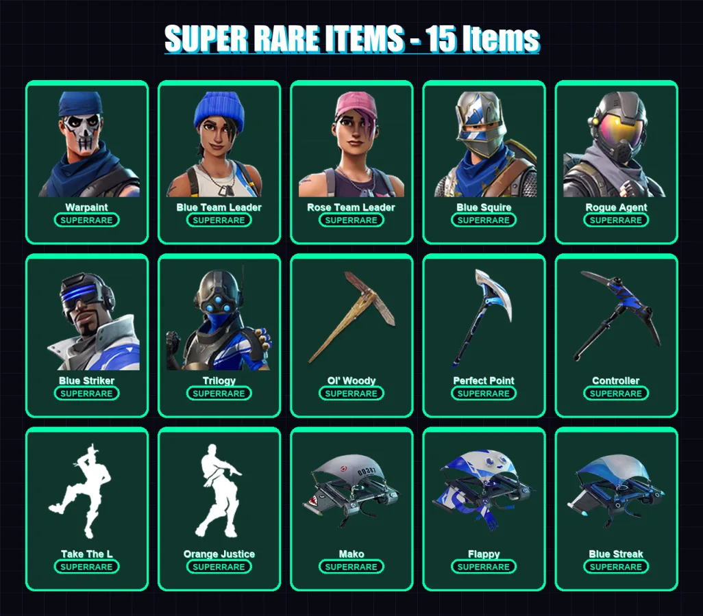 [PC/XBOX] | Warpaint | Blue Team Leader | Rose Team Leader | Blue Squire | Rogue Agent | 159 skin | 127 pickaxe | 92 emote | 67 glider | Lv785
