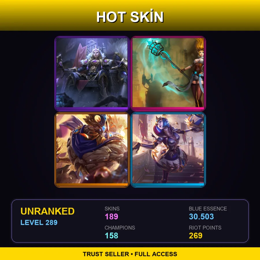 SG | Lv289 | Unranked | 189 Skin | 158 Champ — LoL account