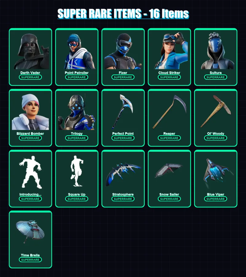 [PC/XBOX] | Darth Vader | Point Patroller | Fixer | Cloud Striker | Sultura | 97 skin | 108 pickaxe | 90 emote | 94 glider | Lv1296