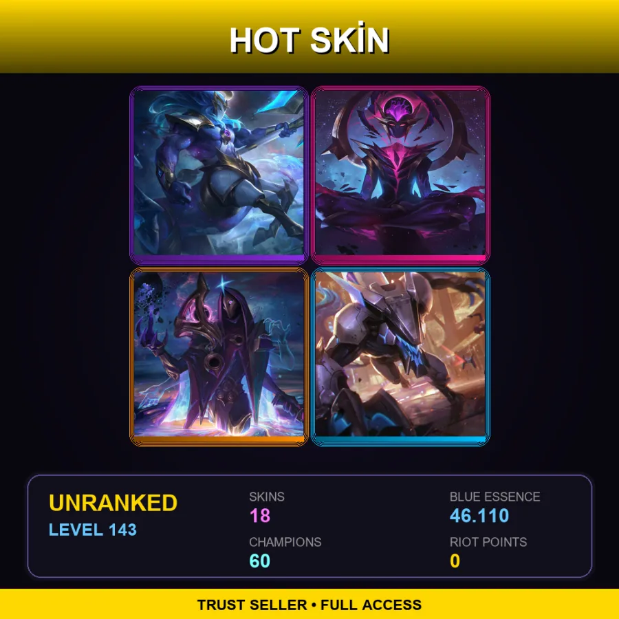LAS | Lv143 | Unranked | 18 Skin | 60 Champ — LoL account