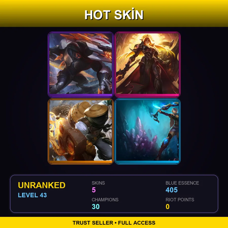 NA | Lv43 | Unranked | 5 Skin | 30 Champ — LoL account