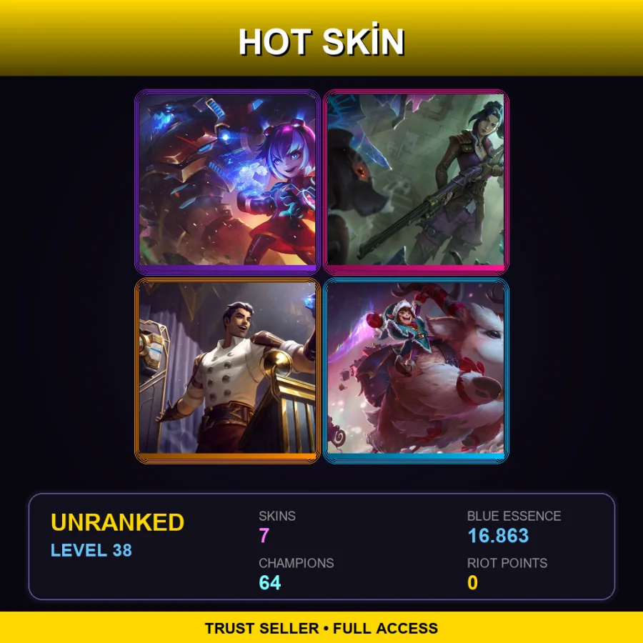 LAN | Lv38 | Unranked | 7 Skin | 64 Champ — Arcane Enemy Jinx