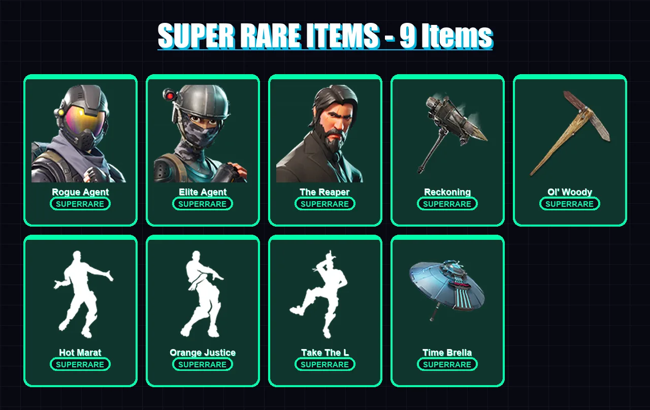 [PC/XBOX/PSN] | Rogue Agent | Elite Agent | The Reaper | Omega | Raven | 35 skin | 27 pickaxe | 35 emote | 30 glider | Lv390