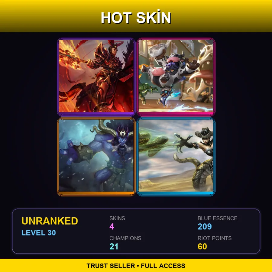 EUW | Lv30 | Unranked | 4 Skin | 21 Champ