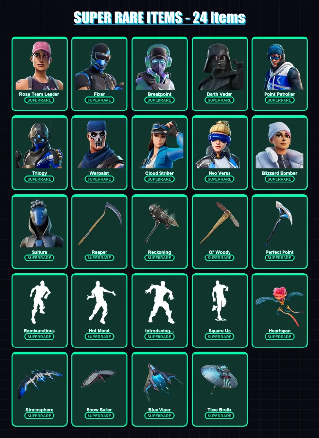 [PS4/PS5/XBOX/PC] | Rose Team Leader | Fixer | Breakpoint | Darth Vader | Point Patroller | 179 skin | 173 pickaxe | 194 emote | 150 glider | Lv1948