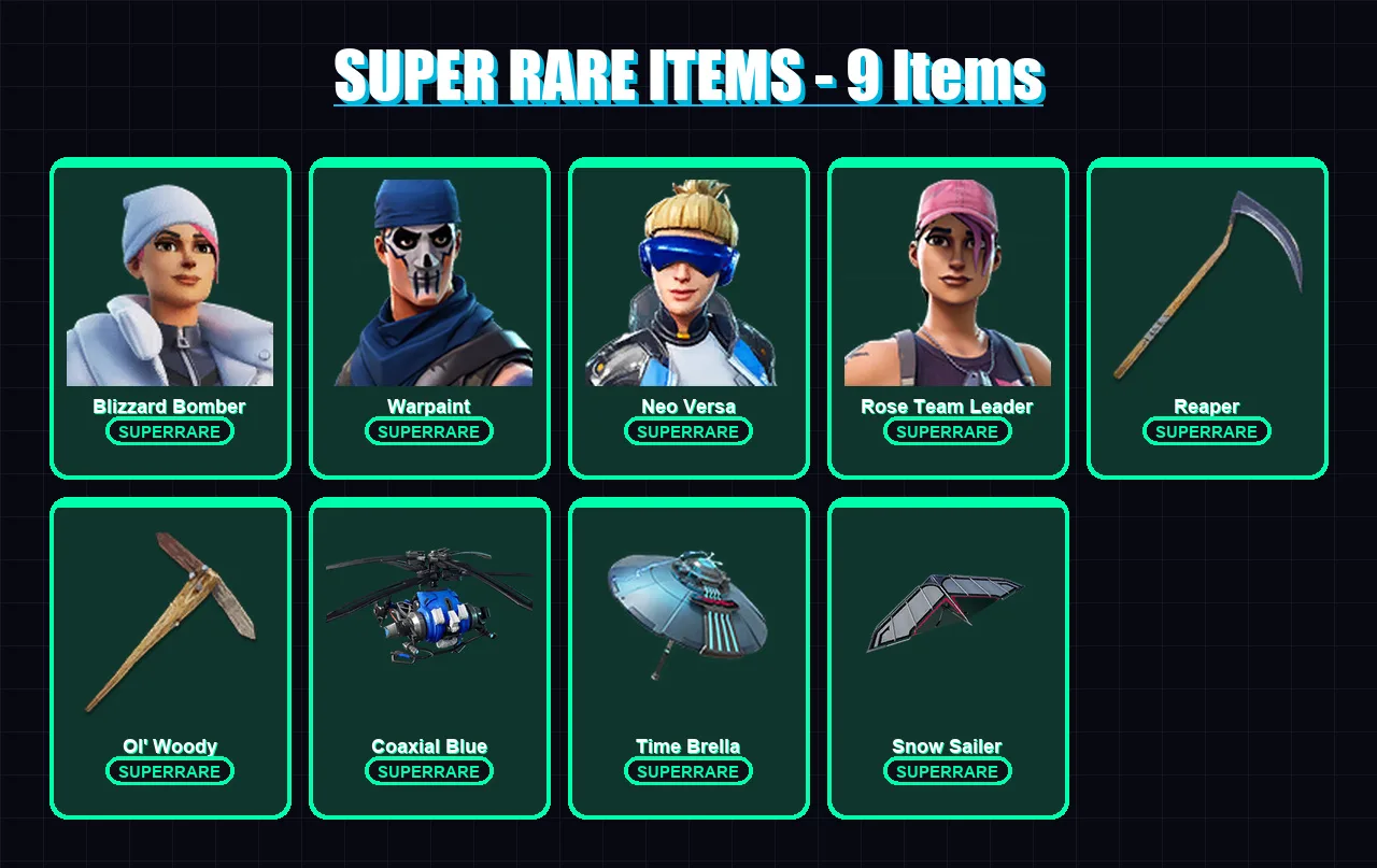 [PC] | Blizzard Bomber | Warpaint | Neo Versa | Rose Team Leader | Optimus Prime | 145 skin | 152 pickaxe | 121 emote | 140 glider | Lv1807