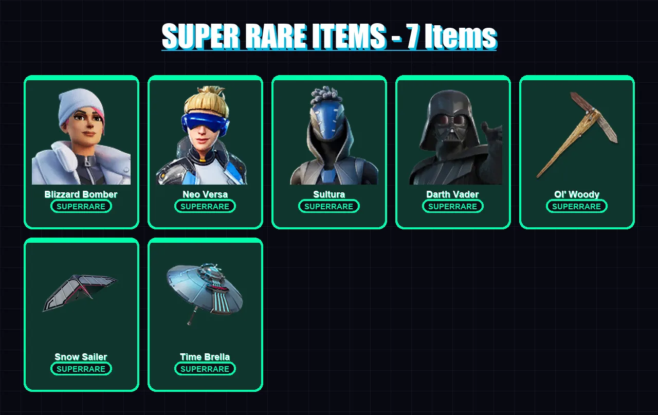 [PS4/PS5/XBOX/PC] | Blizzard Bomber | Neo Versa | Sultura | Darth Vader | Optimus Prime | 173 skin | 248 pickaxe | 179 emote | 183 glider | Lv3415