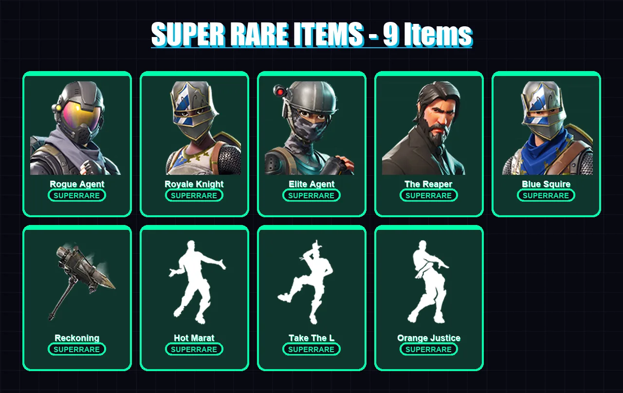 [PC/PSN] | Rogue Agent | Royale Knight | Elite Agent | The Reaper | Blue Squire | 74 skin | 44 pickaxe | 53 emote | 57 glider | Lv953