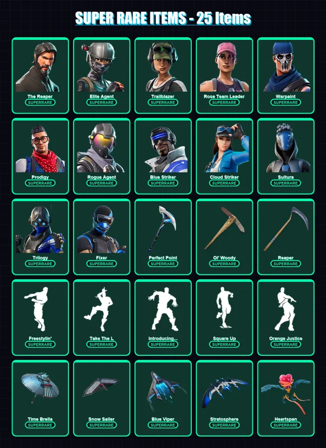 [PC/XBOX/PSN] | The Reaper | Elite Agent | Trailblazer | Rose Team Leader | Warpaint | 201 skin | 246 pickaxe | 214 emote | 181 glider | Lv3052