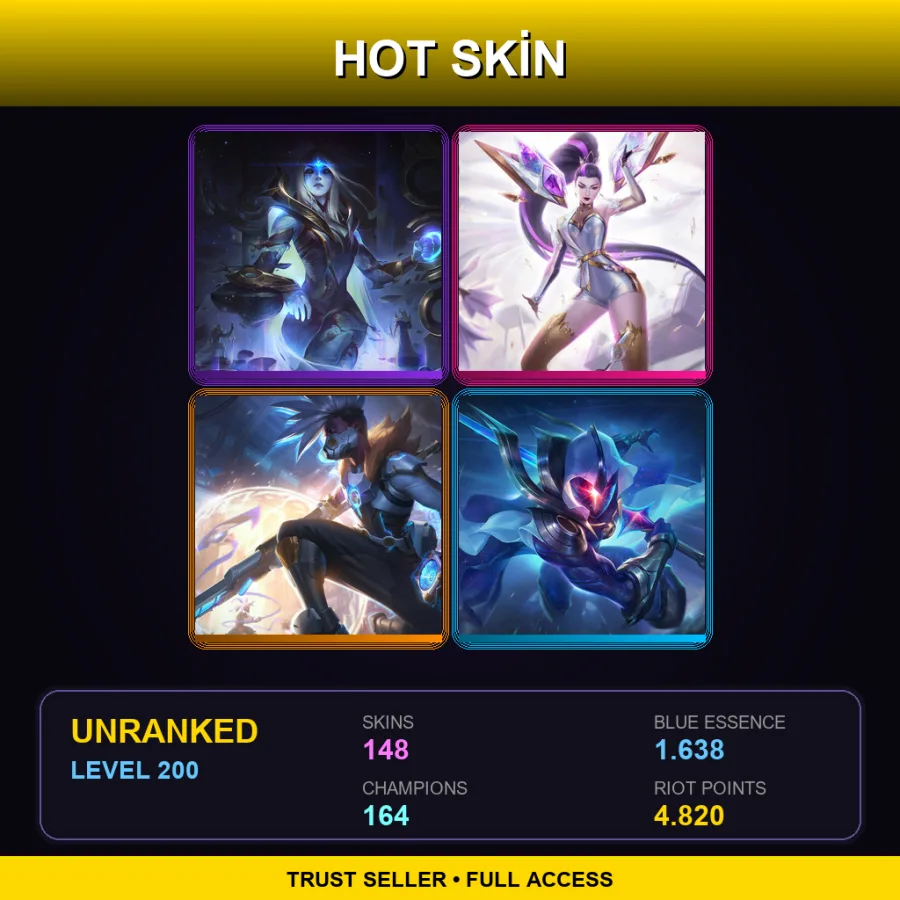 EUW | Lv200 | Unranked | 148 Skin | 164 Champ