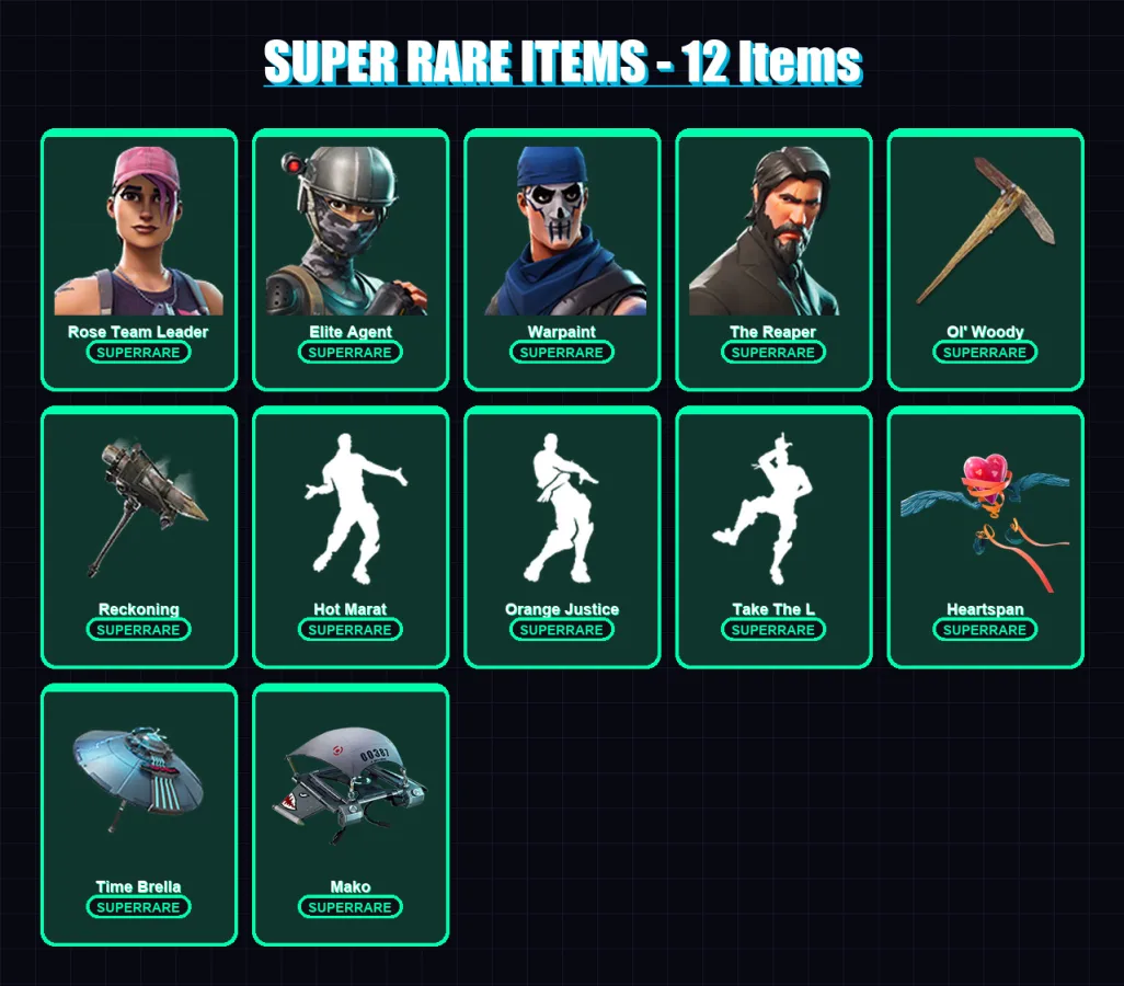 [PC/XBOX] | Rose Team Leader | Elite Agent | Warpaint | The Reaper | Omegarok | 126 skin | 130 pickaxe | 116 emote | 119 glider | Lv1404