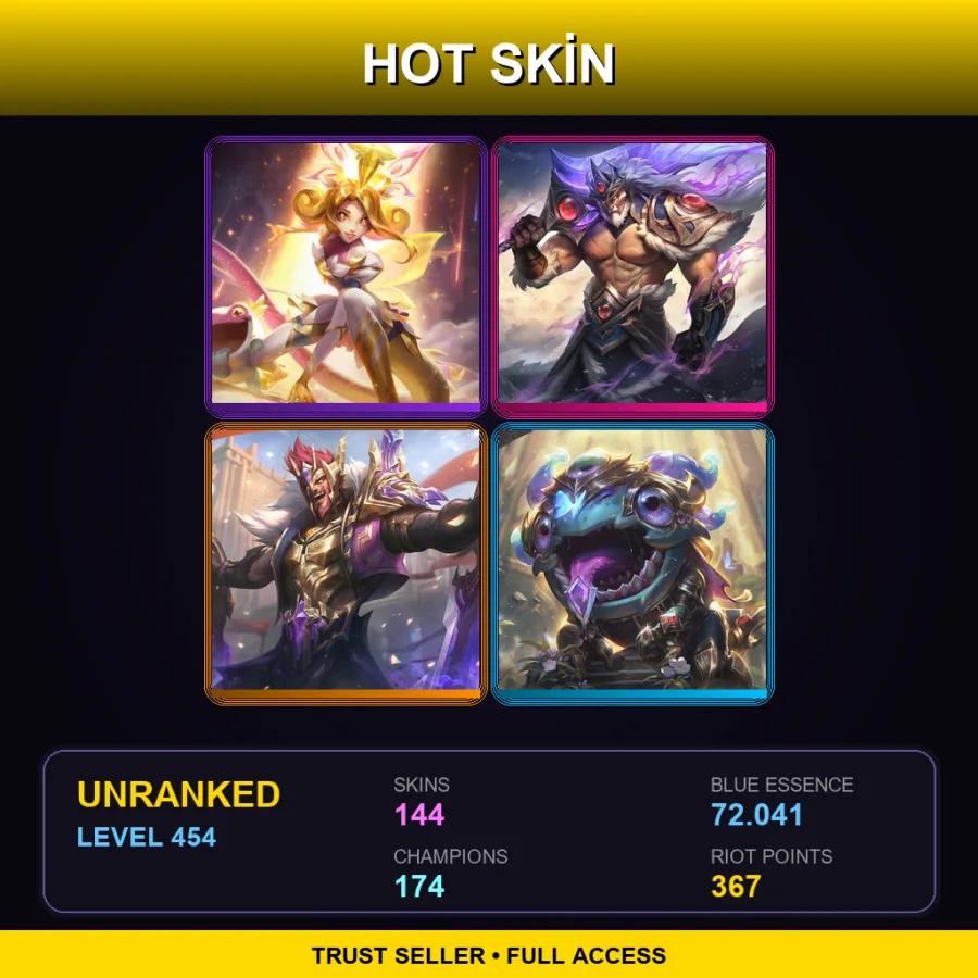 NA | Lv454 | Unranked | 144 Skin | 174 Champ — LoL account