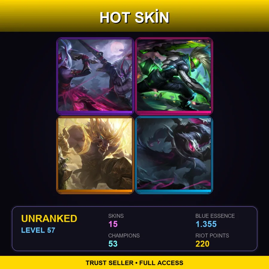EUW | Lv57 | Unranked | 15 Skin | 53 Champ — LoL account