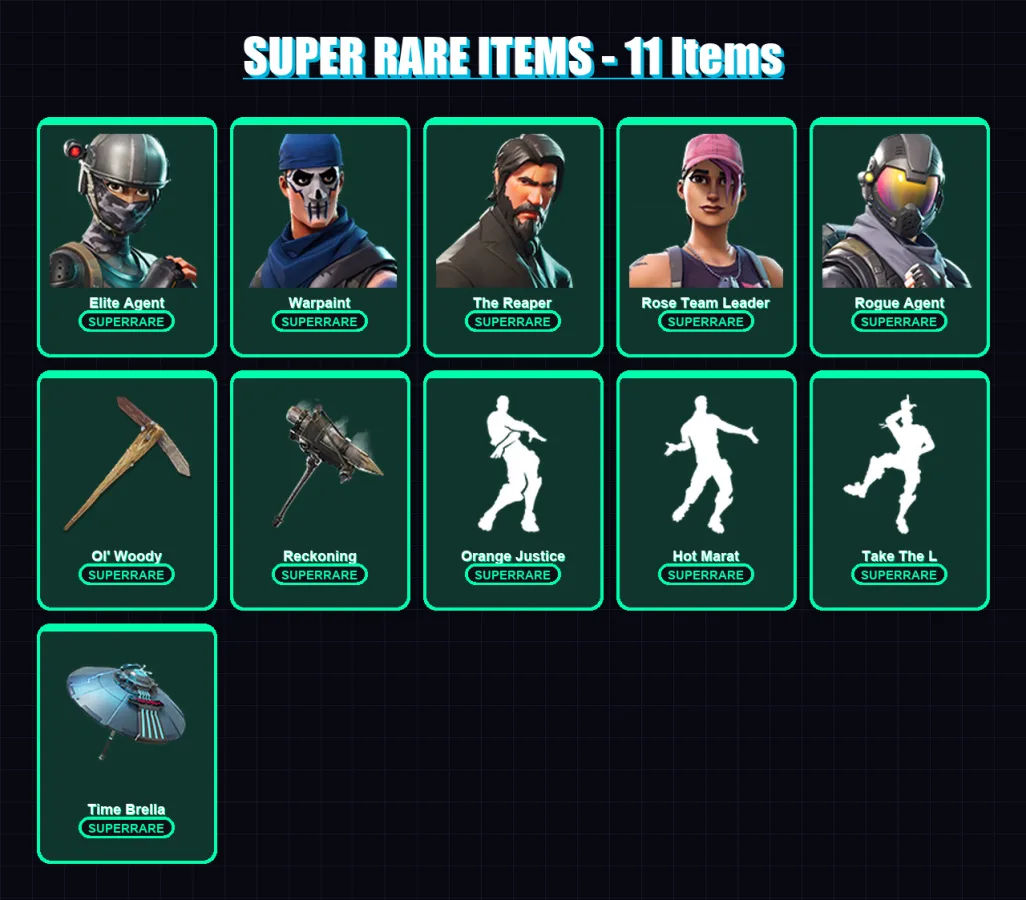 [PC] | Elite Agent | Warpaint | The Reaper | Rose Team Leader | Rogue Agent | 92 skin | 110 pickaxe | 117 emote | 106 glider | Lv1628