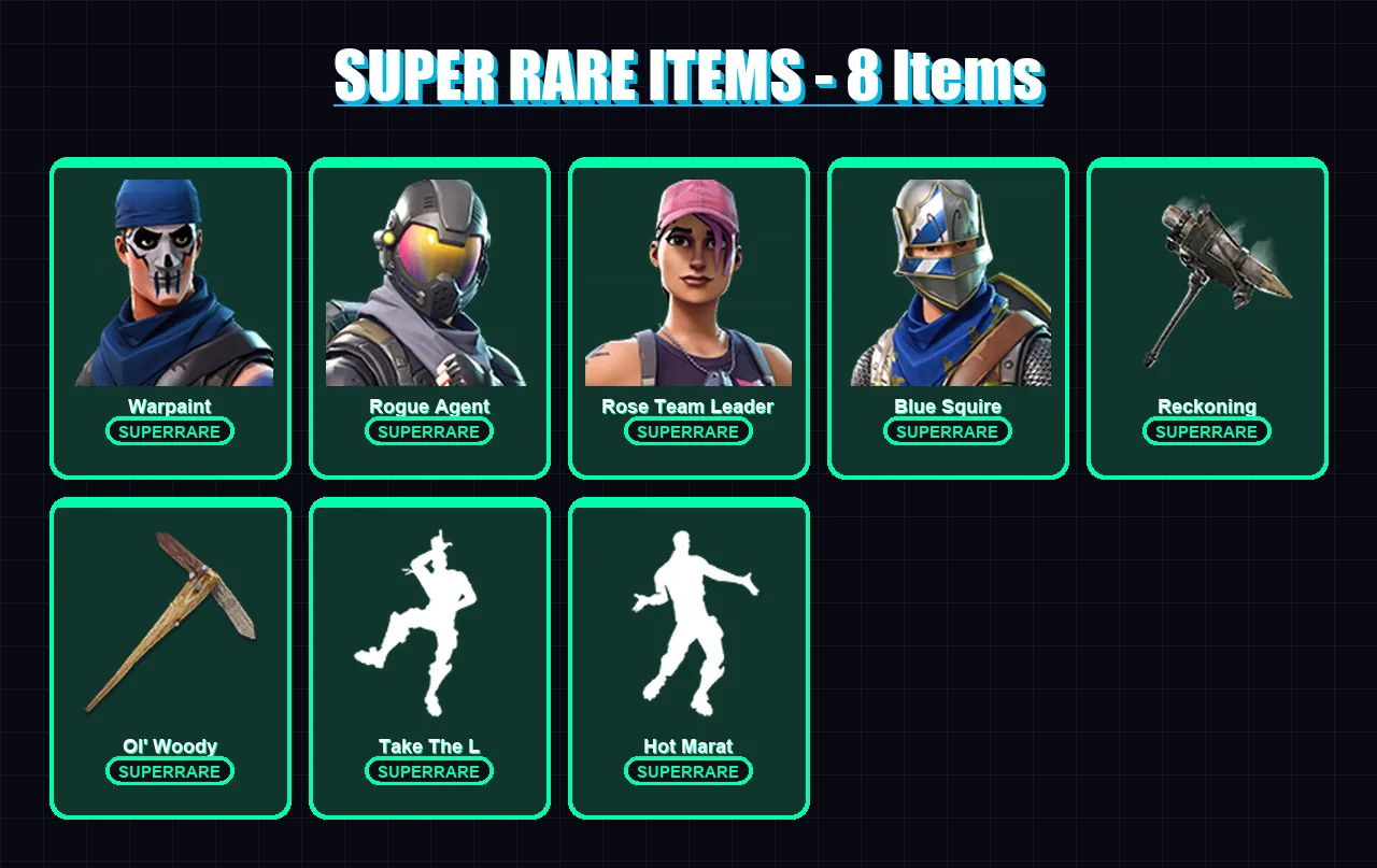 [PS4/PS5/XBOX/PC] | Warpaint | Rogue Agent | Rose Team Leader | Blue Squire | Galaxy Grappler | 69 skin | 71 pickaxe | 55 emote | 61 glider | Lv771