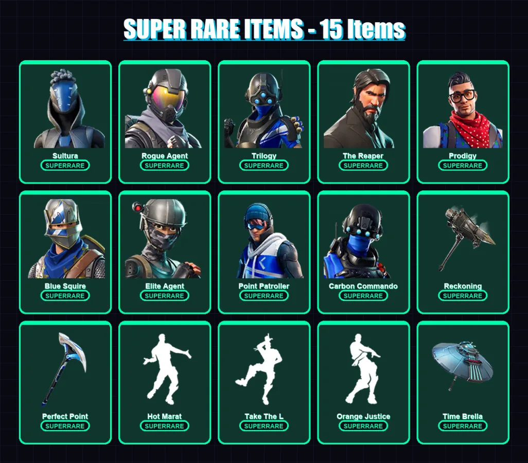 [PS4/PS5/PC] | Sultura | Rogue Agent | Trilogy | The Reaper | Prodigy | 84 skin | 68 pickaxe | 71 emote | 80 glider | Lv937
