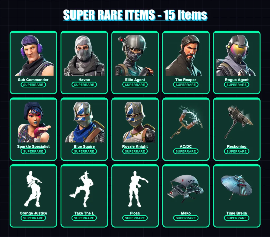 [PC/XBOX/PSN] | Sub Commander | Havoc | Elite Agent | The Reaper | Rogue Agent | 46 skin | 35 pickaxe | 30 emote | 43 glider | Lv578