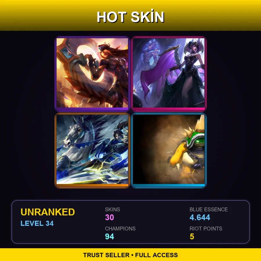 VN | Lv34 | Unranked | 30 Skin | 94 Champ — LoL account