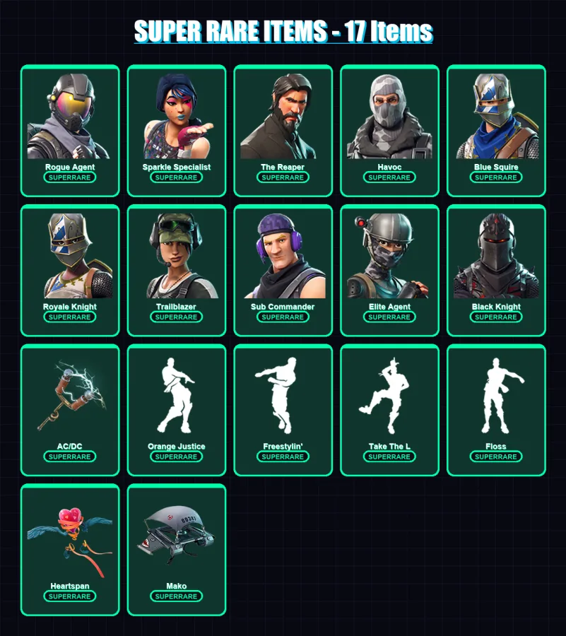 [PC/PSN] | Rogue Agent | Sparkle Specialist | The Reaper | Havoc | Blue Squire | 42 skin | 30 pickaxe | 44 emote | 41 glider | Lv595