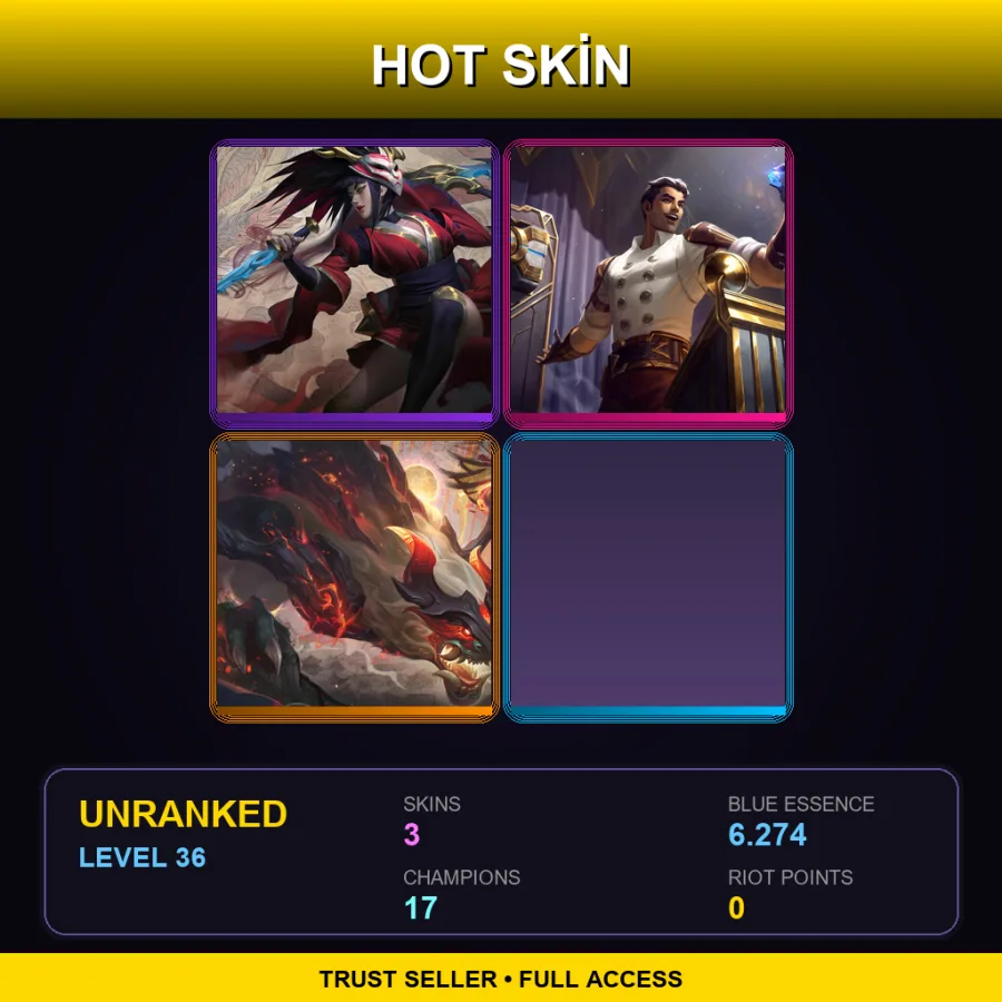 LAS | Lv36 | Unranked | 3 Skin | 17 Champ — LoL account