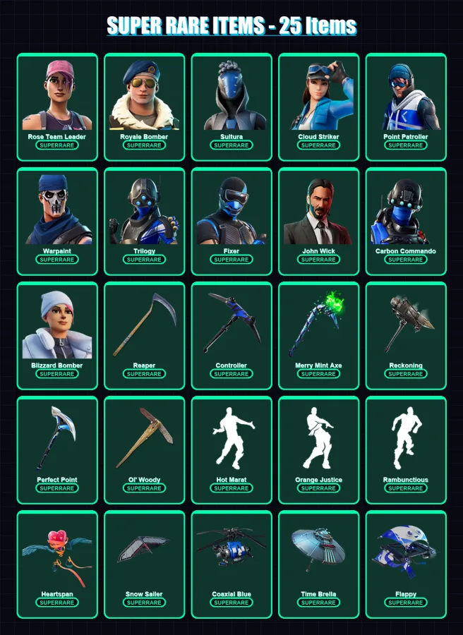 [PC] | Rose Team Leader | Royale Bomber | Sultura | Cloud Striker | Point Patroller | 210 skin | 212 pickaxe | 210 emote | 150 glider | Lv2324