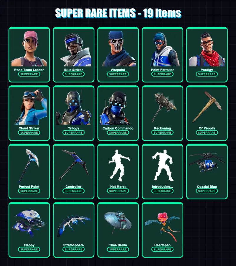 [PC] | Rose Team Leader | Blue Striker | Warpaint | Point Patroller | Prodigy | 149 skin | 162 pickaxe | 156 emote | 154 glider | Lv2192