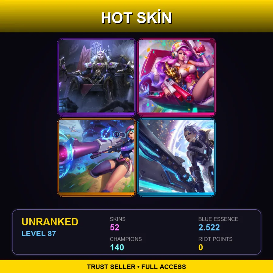 SG | Lv87 | Unranked | 52 Skin | 140 Champ — LoL account