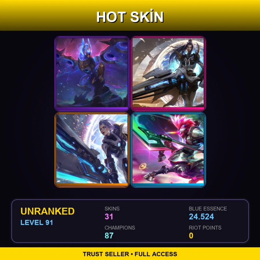 EUNE | Lv91 | Unranked | 31 Skin | 87 Champ — LoL account