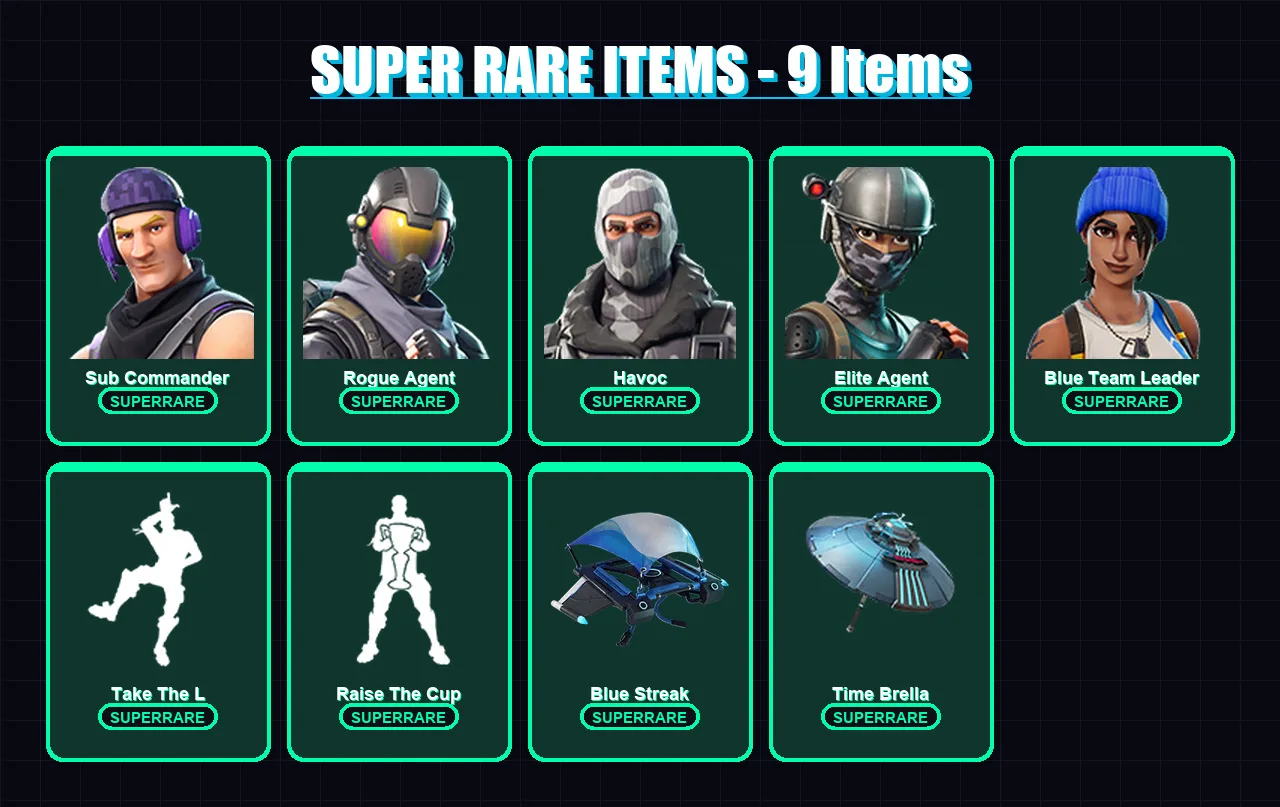 [PS4/PS5/XBOX/PC] | Sub Commander | Rogue Agent | Havoc | Elite Agent | Blue Team Leader | 14 skin | 35 pickaxe | 32 emote | 34 glider | Lv569