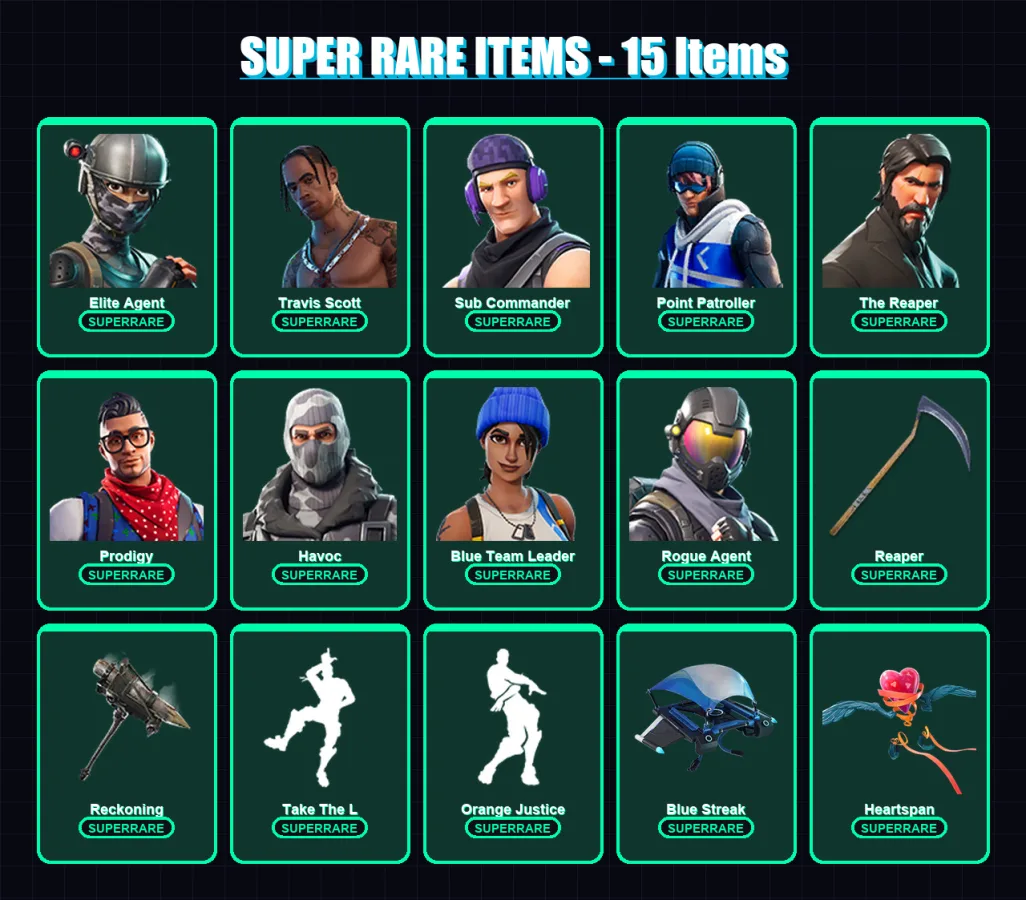 [PS4/PS5/XBOX/PC] | Elite Agent | Travis Scott | Sub Commander | Point Patroller | The Reaper | 74 skin | 50 pickaxe | 67 emote | 55 glider | Lv1022