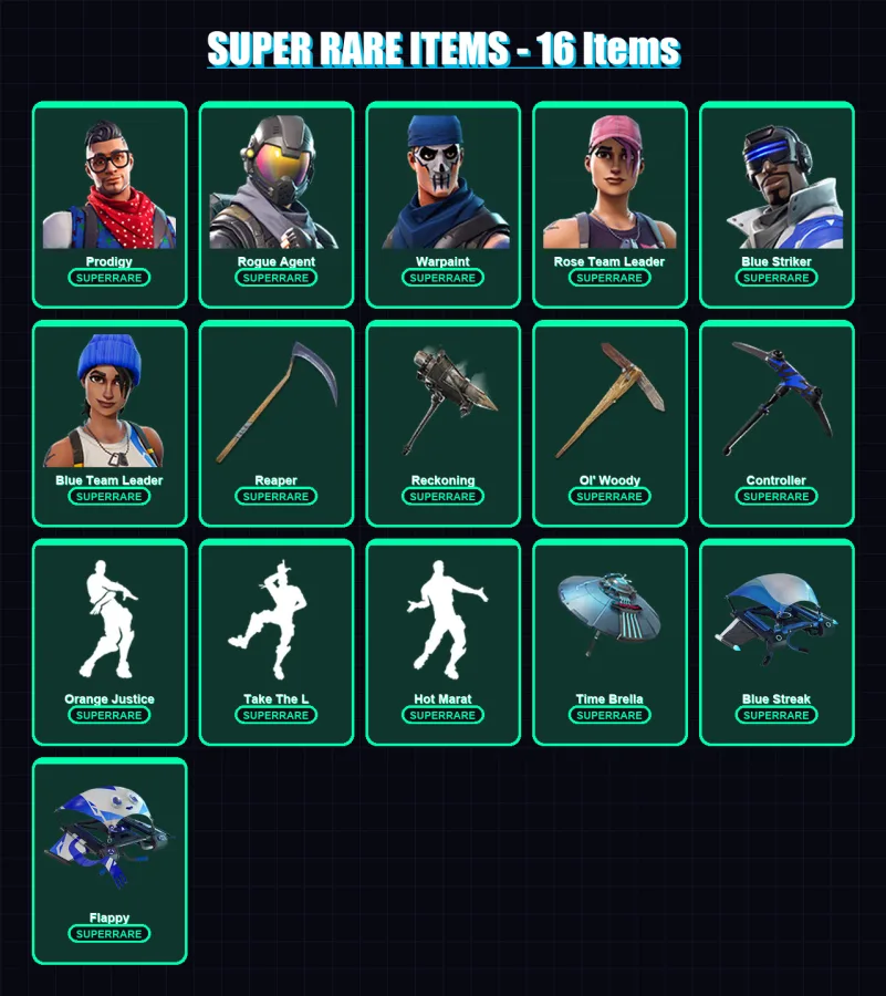 [PC/XBOX] | Prodigy | Rogue Agent | Warpaint | Rose Team Leader | Blue Striker | 86 skin | 90 pickaxe | 86 emote | 85 glider | Lv1469