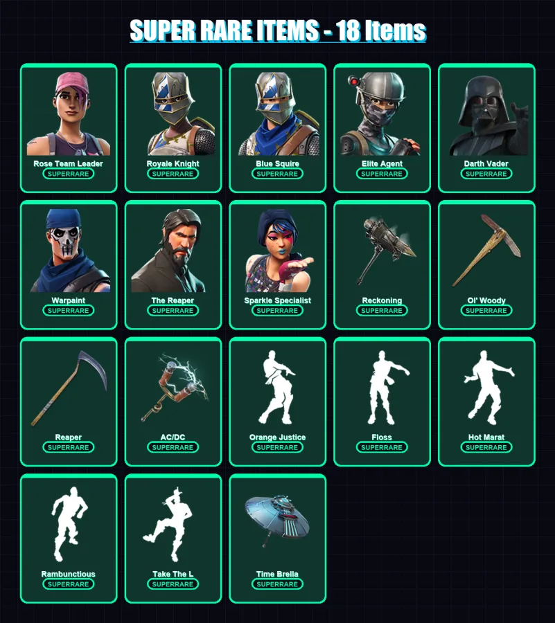 [PS4/PS5/PC] | Rose Team Leader | Royale Knight | Blue Squire | Elite Agent | Darth Vader | 139 skin | 181 pickaxe | 138 emote | 152 glider | Lv2259