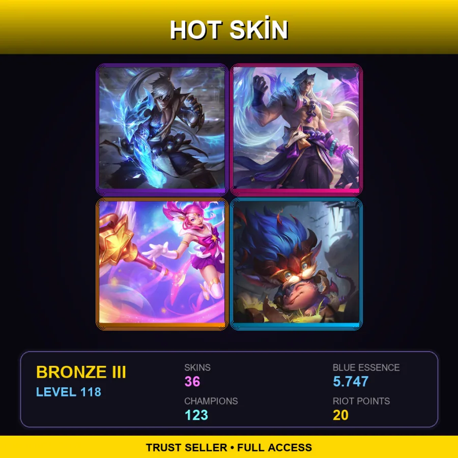 EUW | Lv118 | Bronze III | 36 Skin | 123 Champ